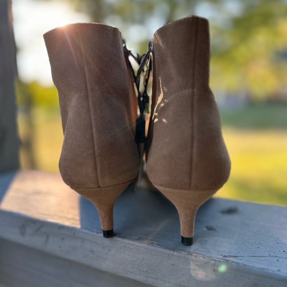 NWT Zara SPLIT KITTEN Heel Genuine Leather Camel Suede Zip Bootie Pointy Toe 41 - Picture 6 of 10